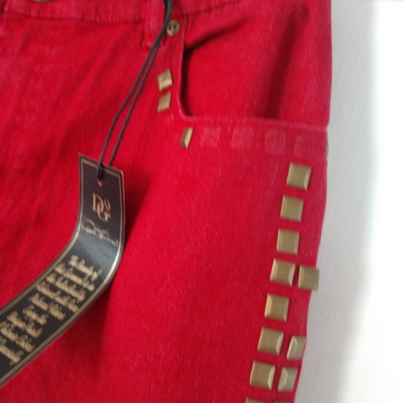 NWT DG2 RED STUDDED BOOT CUT JEANS 12 - Picture 5 of 7